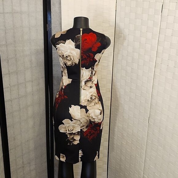 CALVIN KLEIN ROSE ROUND NECK BODYCON DRESS - Picture 7 of 16